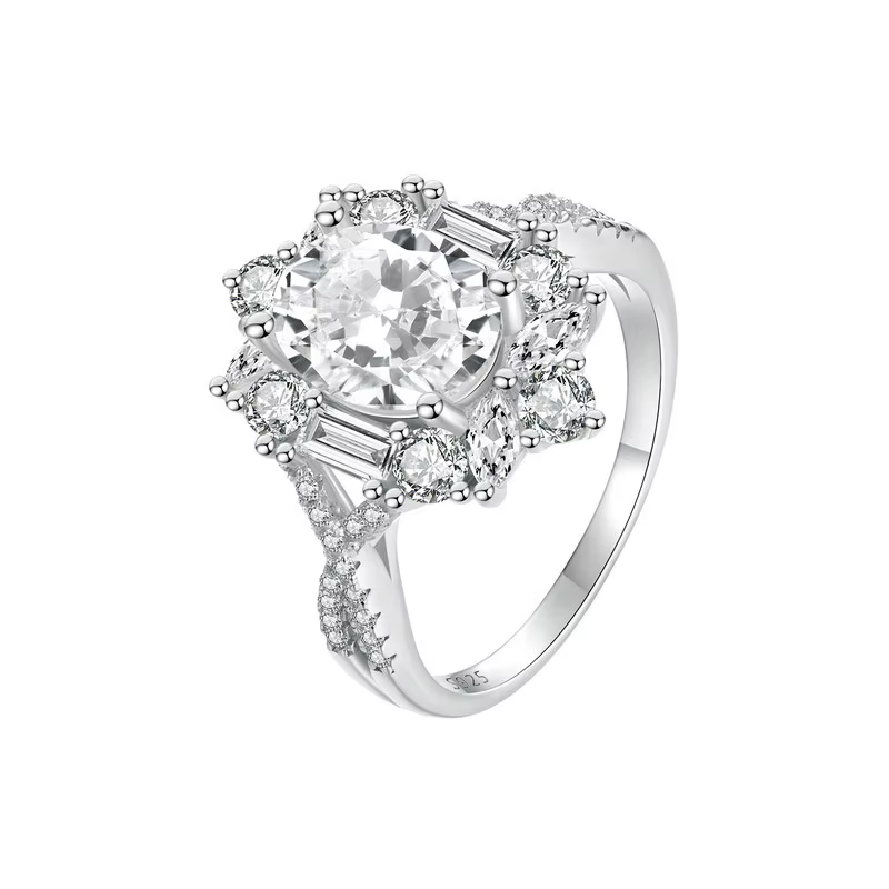 BAMOER Bague de fiançailles en moissanite solitaire de luxe étincelante, couleur 2CT D en argent ste