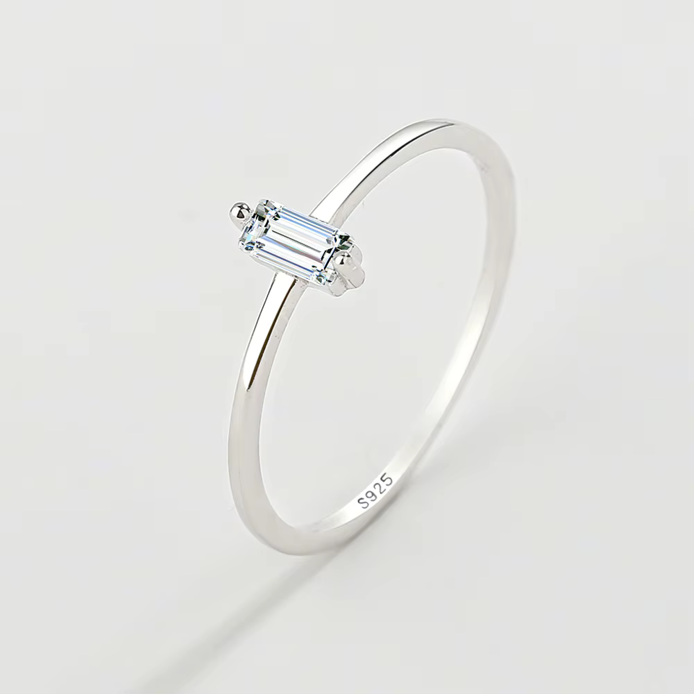 Bague de couple en argent regardé S925 pour femme, baguette classique, diamant complet, géométrie 10
