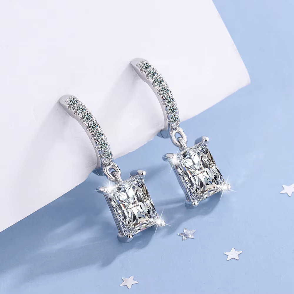 Boucles d'oreilles en argent Sterling 925, Moissanite brillante pour femmes, bijoux de fiançailles d