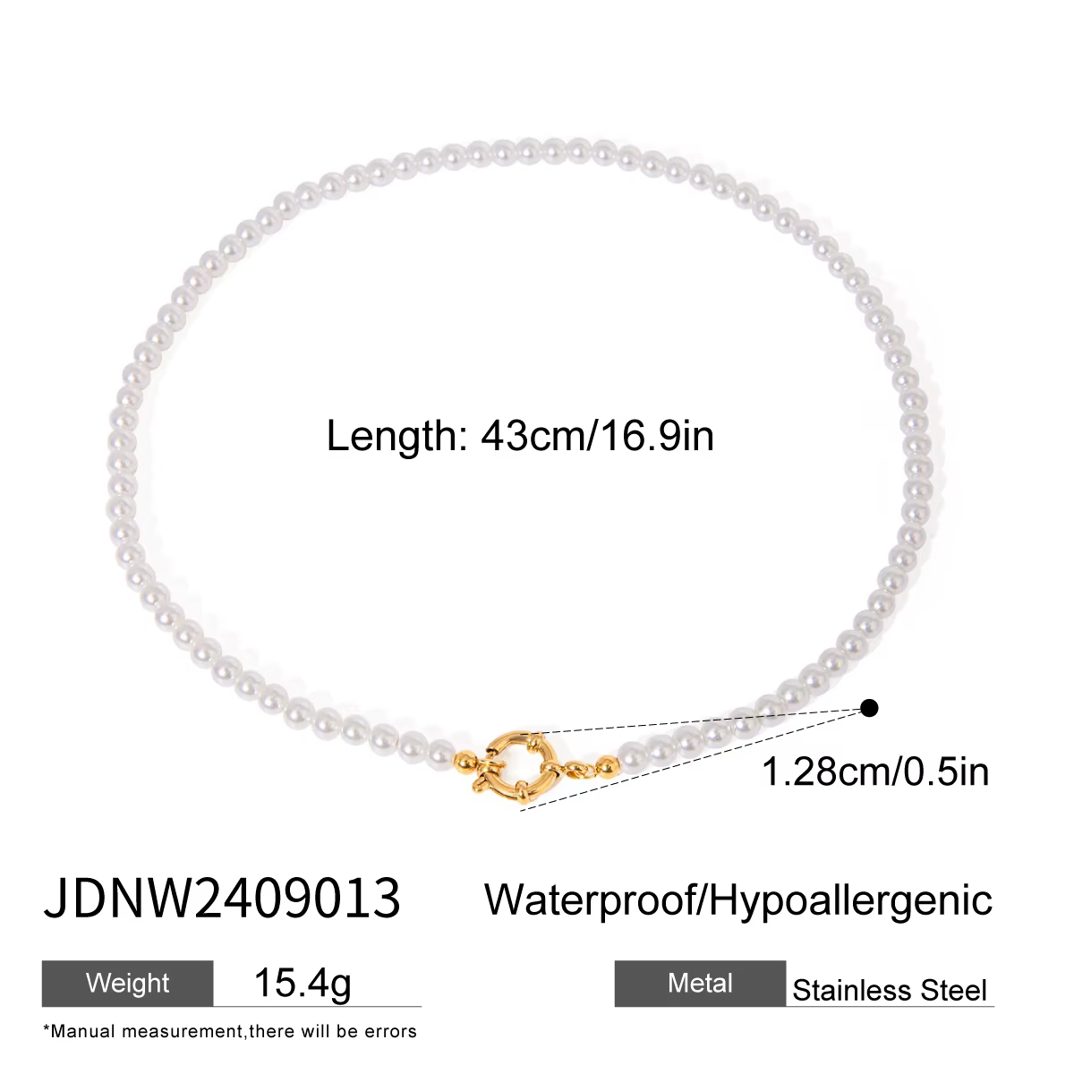 Collier de perles de verre rondes pour femme, plaqué or 18 carats, breloque marin, acier inoxydable,