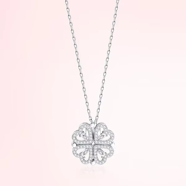 Collier pendentif en forme de cœur trèfle à quatre feuilles, bijoux en zircon pour femme, chaîne de 