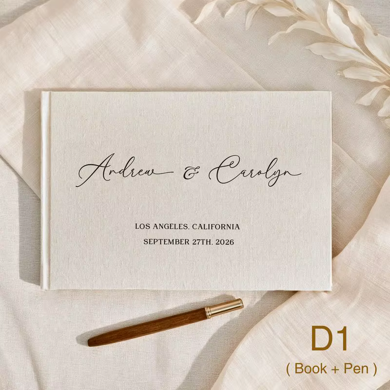 Livre d'or de mariage personnalisé avec stylo, album photo en lin rigide personnalisé, souvenir de m