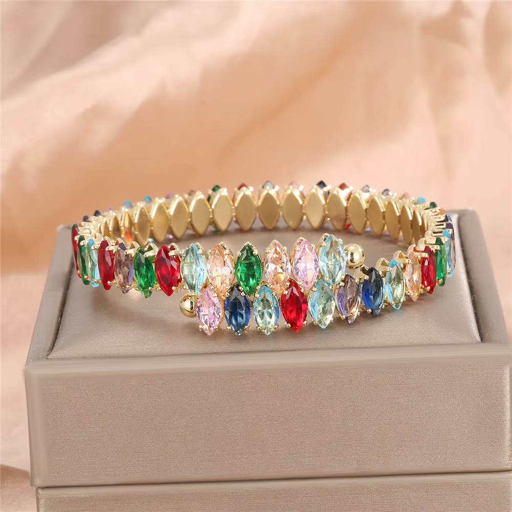 Breloque femme arc-en-ciel vert bleu Zircon pierre bracelet mignon couleur or réglable bijoux de mar