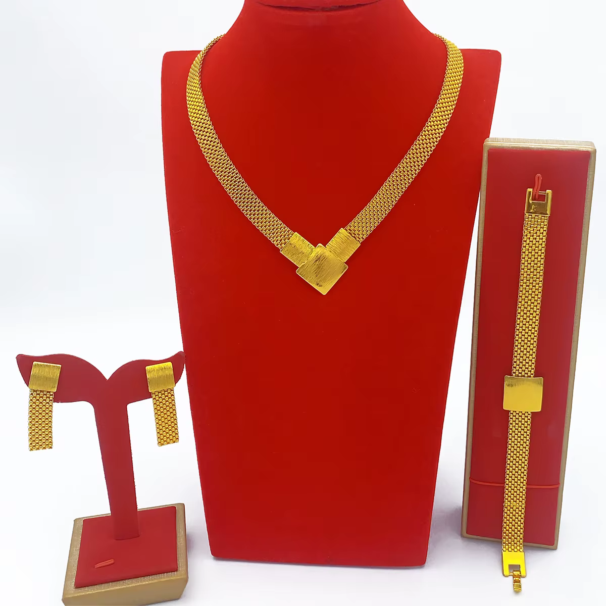 Ensemble de bijoux brésiliens pour femmes, collier et boucles d'oreilles plaqués or, indien, africai