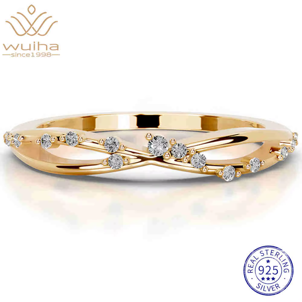 WUIHA – bague de fiançailles en argent Sterling 100% 925, coupe ronde, couleur D, GRA, pierres préci