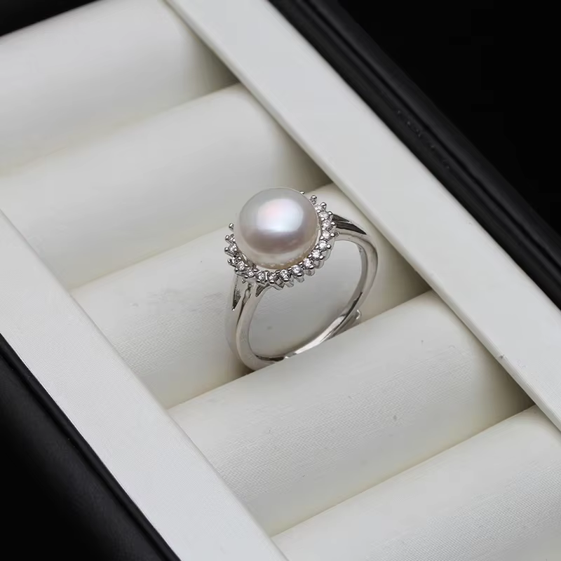 Bague en argent Sterling 925 avec perles pour femme, bagues en perles grises d'eau douce naturelles 