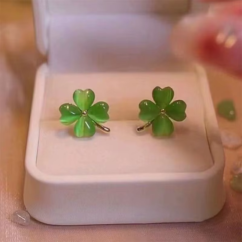 Offre spéciale mode élégant luxueux trèfle à quatre feuilles opale boucles d'oreilles pour femmes bi