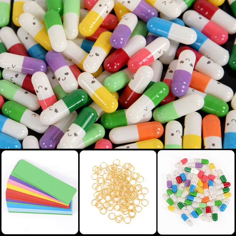 Capsules de messages vierges, 105 pièces, pilule avec rouleau de papier, bouteille de souhait, décor