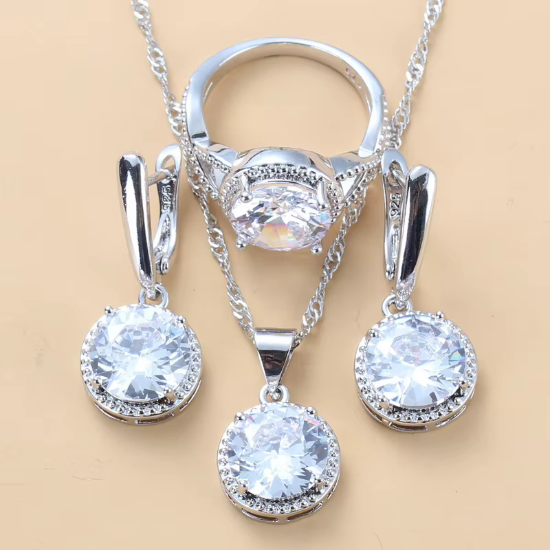 Robe de mariée en argent 925, 10 couleurs, ensembles de bijoux, princesse douce, ronde, Zircon rose,
