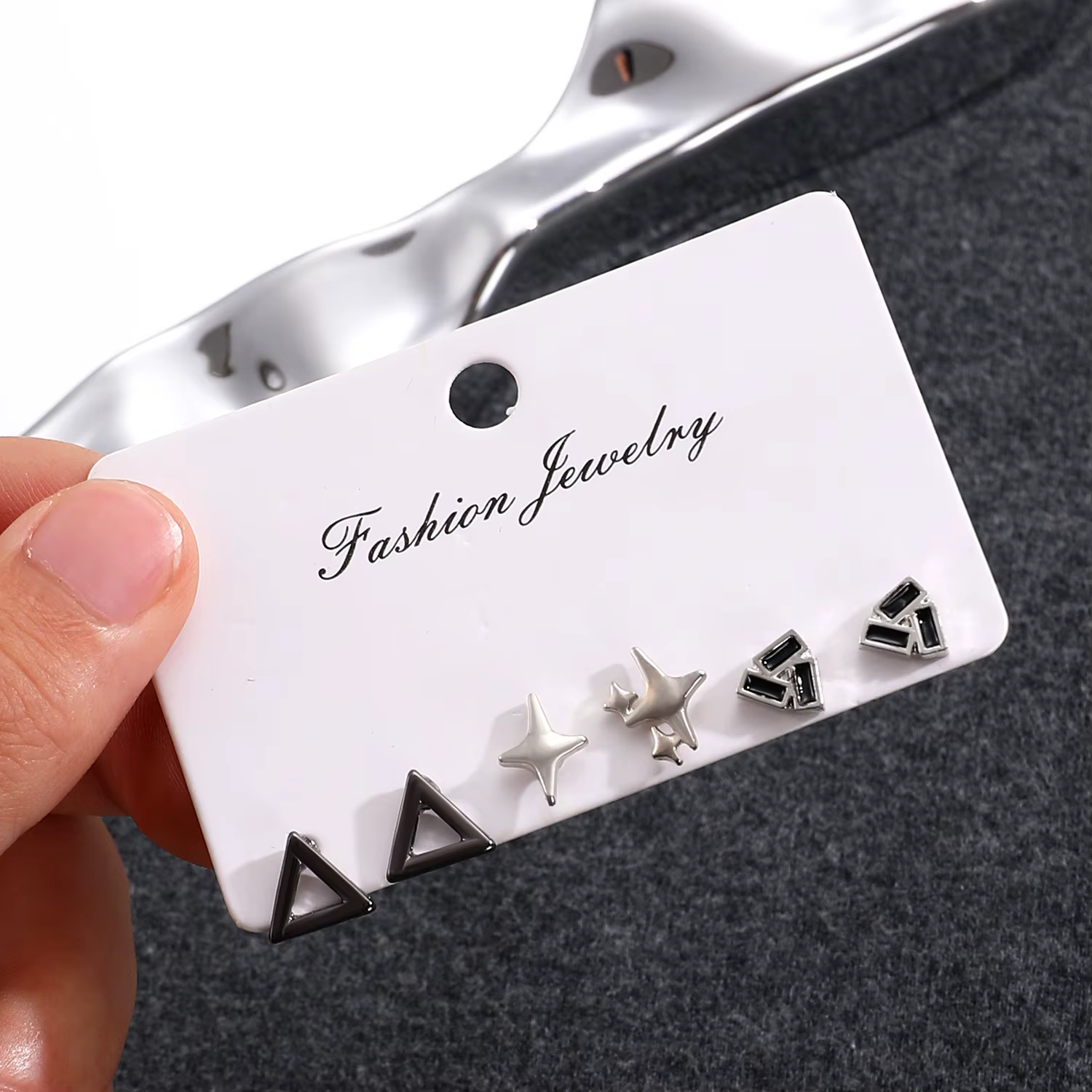 3 pièces ensemble Punk gothique croix crâne oeil soleil étoile Triangle boucles d'oreilles pour homm