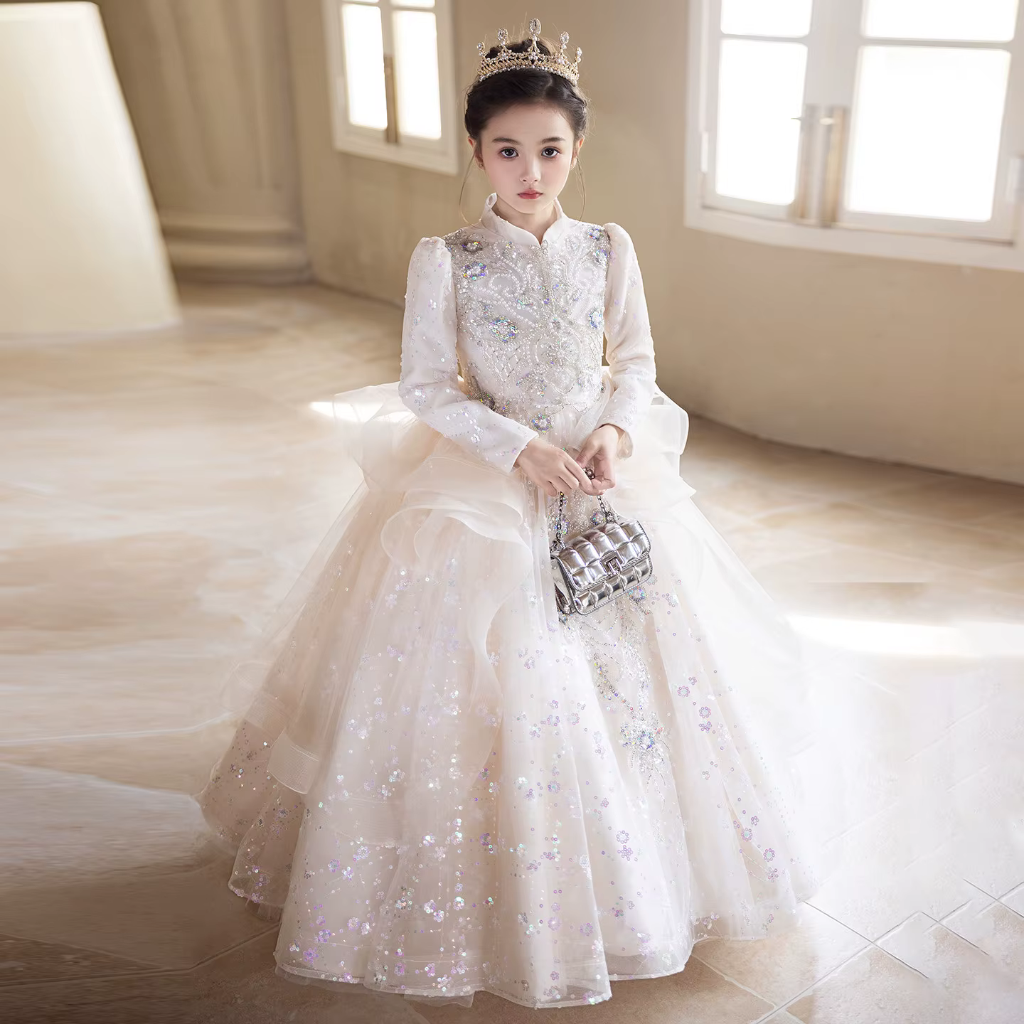 Robe de princesse rose élégante pour filles, idéale pour anniversaire, spectacle, concours, demoisel