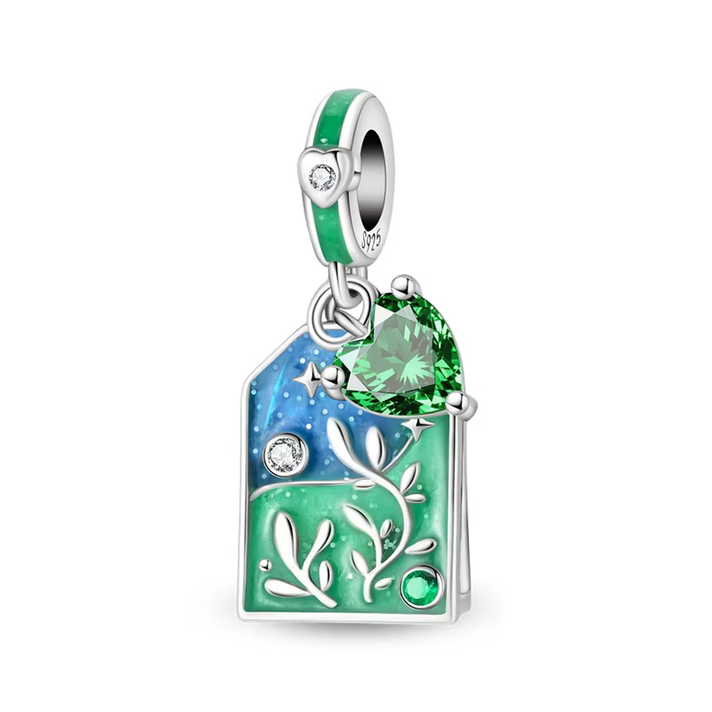 Pendentif breloque en argent sterling 925 avec polyphénol de thé et zircon, compatible avec bracelet