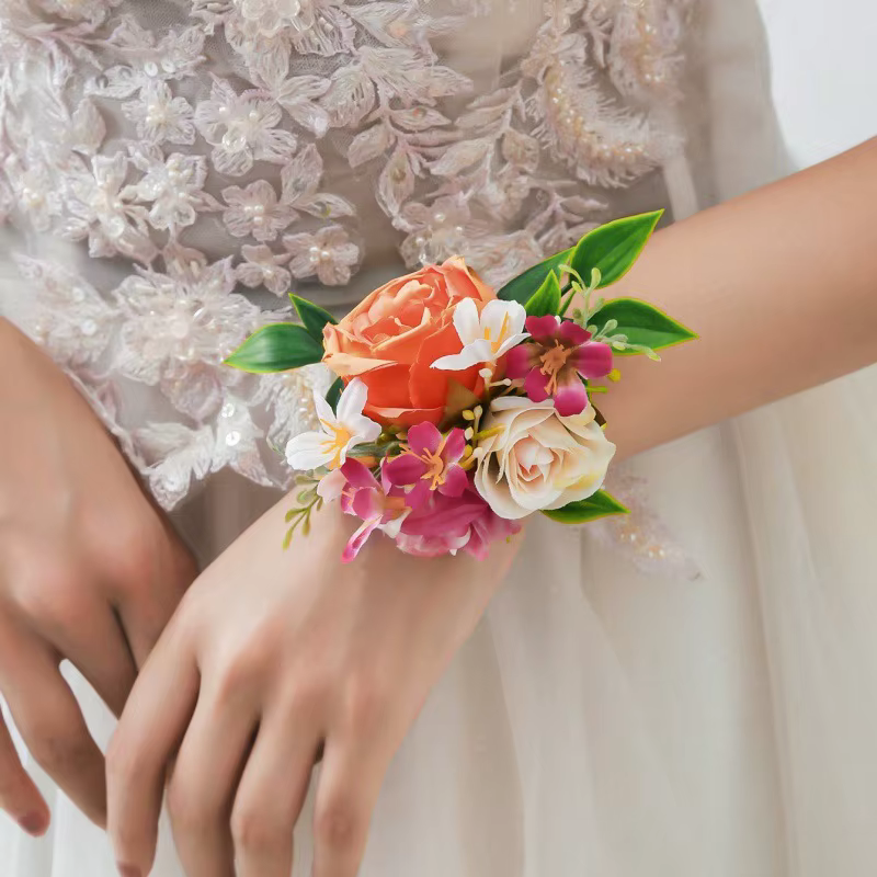 Corsage de poignet et boutonnière en Rose Orange, pour mariée, marié, demoiselles d'honneur, garçons