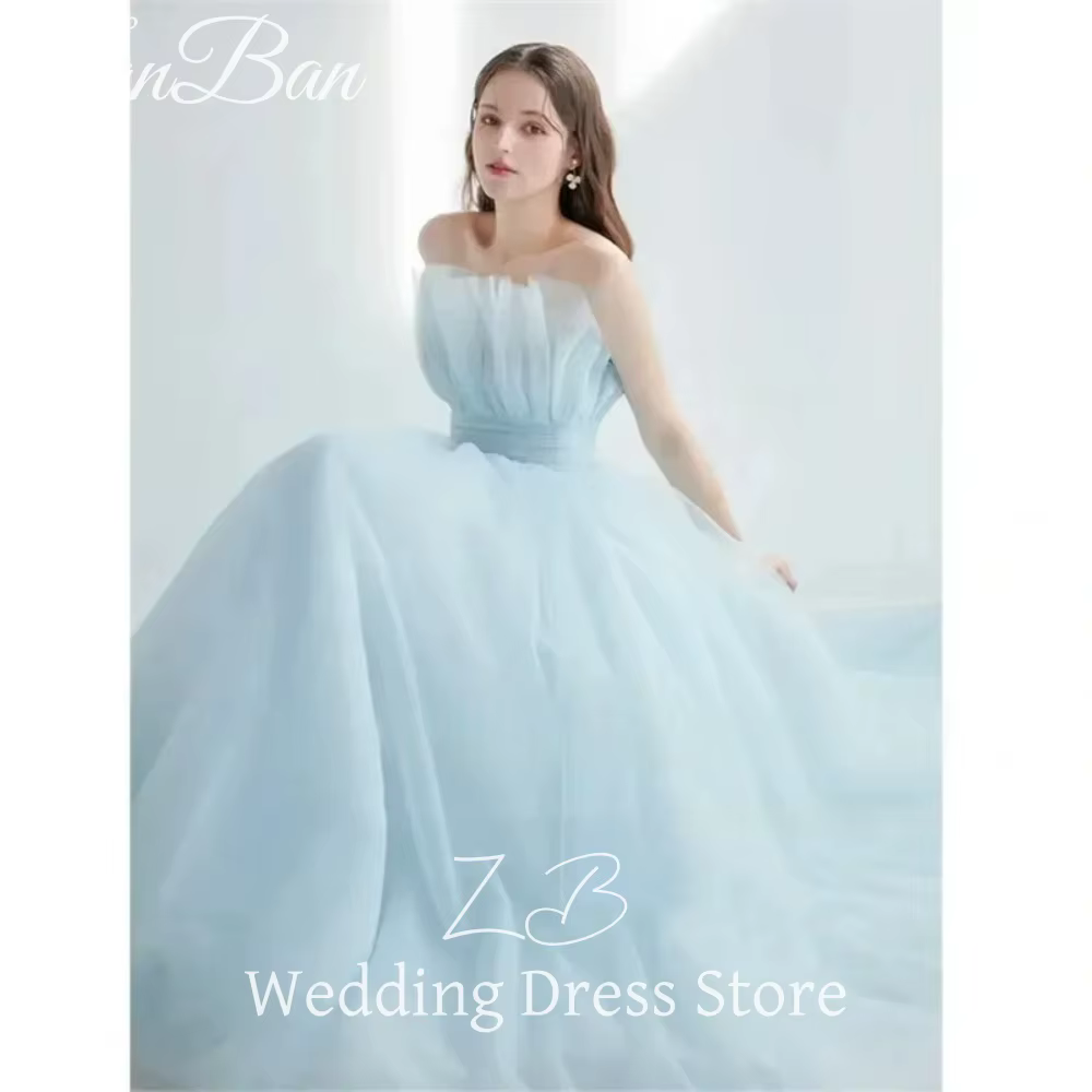 ZanBan princesse bleu clair Tulle robes de mariée corée séance Photo sans bretelles longueur de plan