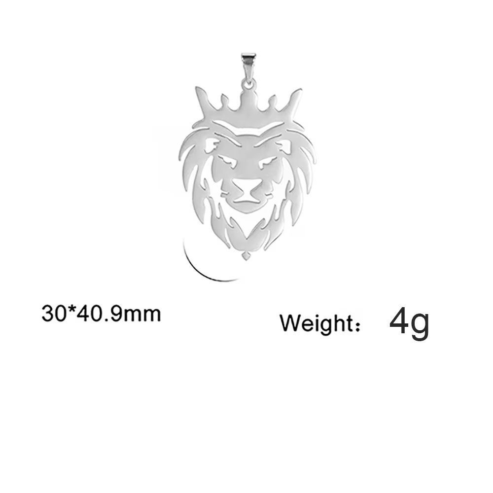 Pendentif tête de Lion couronnée en acier inoxydable, or, argent, noir, breloque roi Lion pour homme