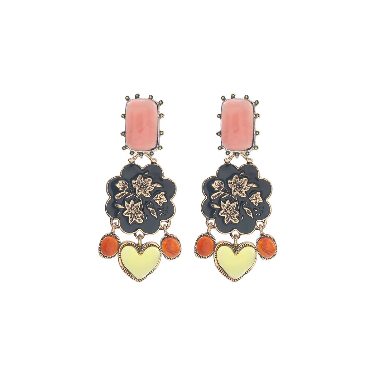 ZAA luxe émaillé fleur boucles d'oreilles haute qualité déclaration résine coeur suspendus bijoux 20