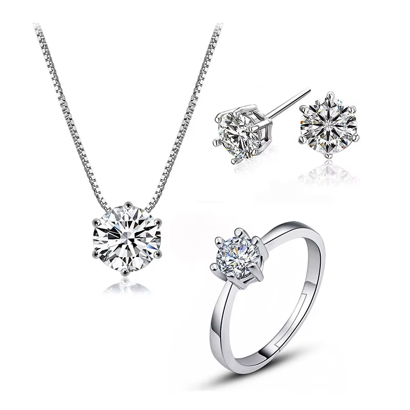 ANENJERY-Parure de Bijoux en Argent pour Femme, Ensemble de Colliers, Boucles d'Oreilles, Bague, Cad