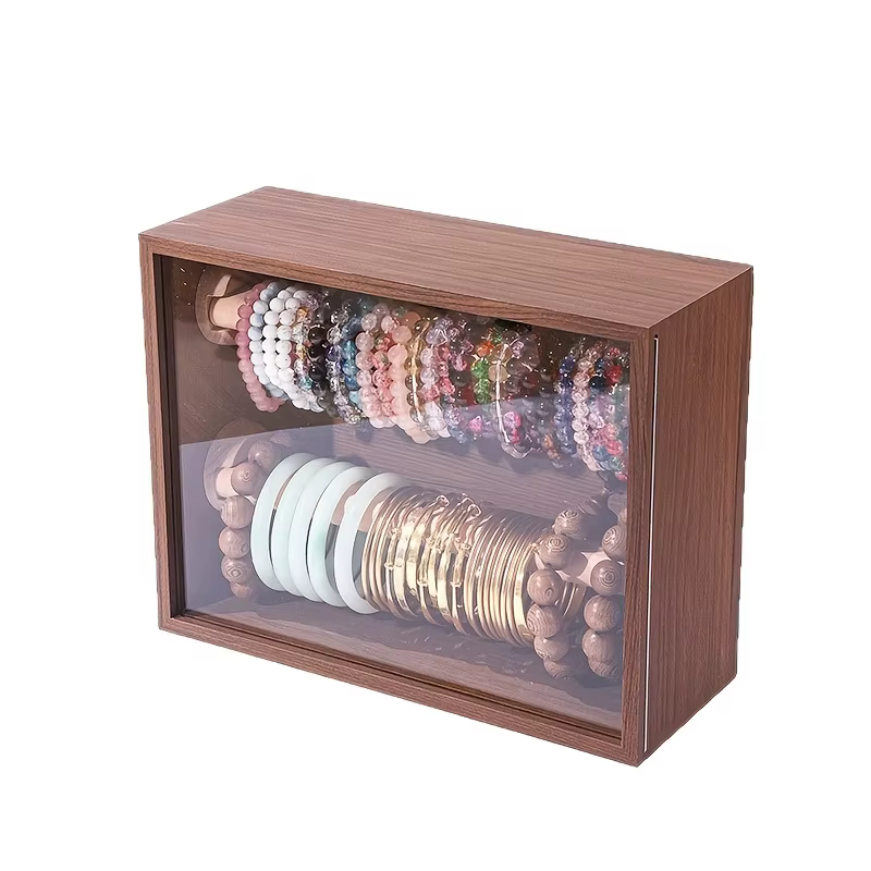 1 pièce : Meuble de rangement rétro double couche en bois massif pour bracelets, présentoir de burea