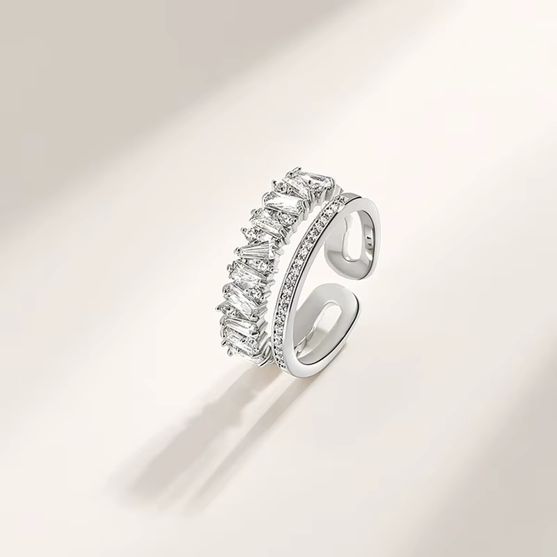 Bague de luxe en argent Sterling 925, Double couche réglable, ajourée, entièrement en Zircon, pour f