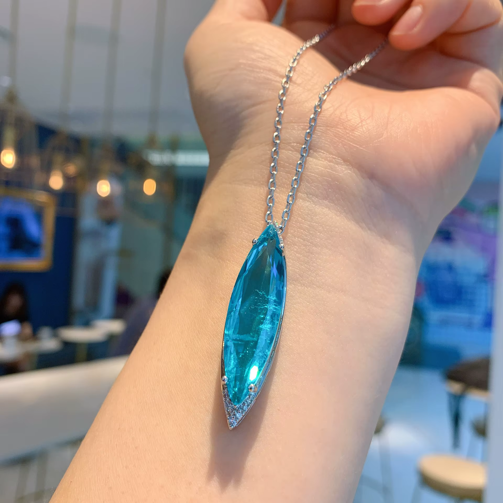 Paraiba-Ensemble de bijoux en cristal bleu pour femme, collier pendentif en pierre précieuse, boucle