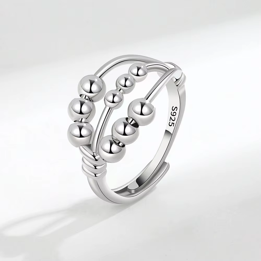Bague d'anxiété réglable en perles bohème pour femmes, rotation libre, Bague Anti-Stress, Fidget Spi
