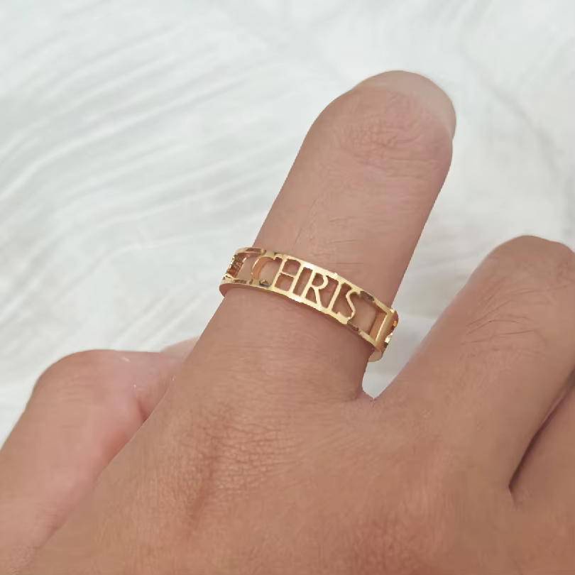 Bague de couple réglable en acier inoxydable personnalisée, bague à double nom, mariage à la mode, c