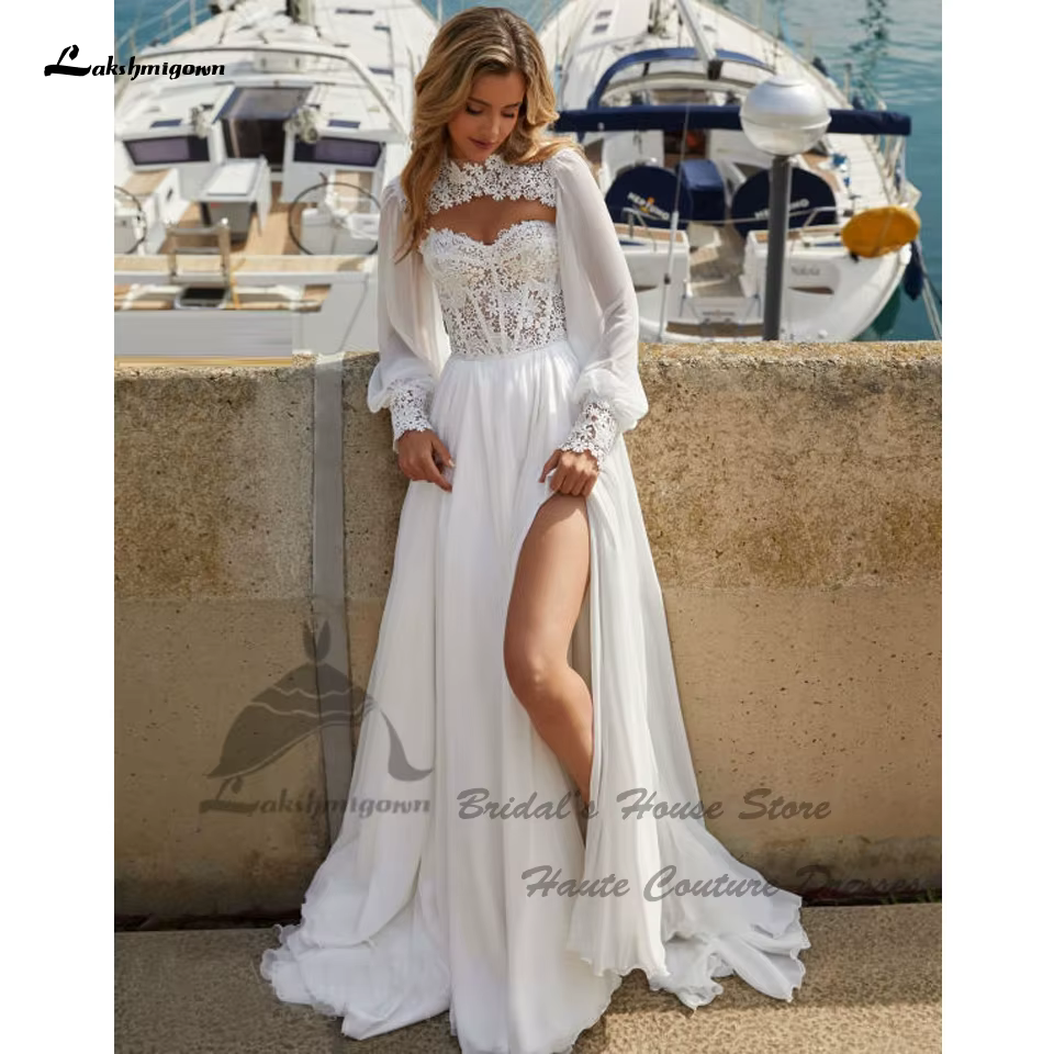Lakshmigown – robe de mariée civile en mousseline de soie, style Boho, boléro détachable, Sexy, dent