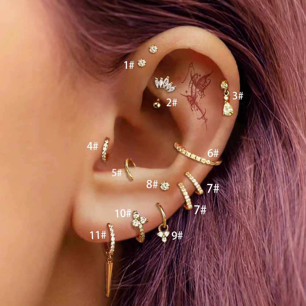 Rook conque Piercing Helix Tragus Lobe Cartilage Piericing cône goutte boucle d'oreille Zircon oreil