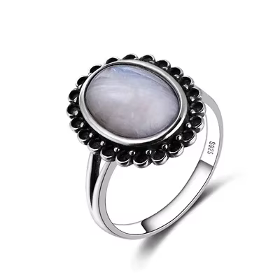 Bagues en pierre de lune naturelle 10x14MM pour femmes, pierres précieuses en argent S925, bijoux ca
