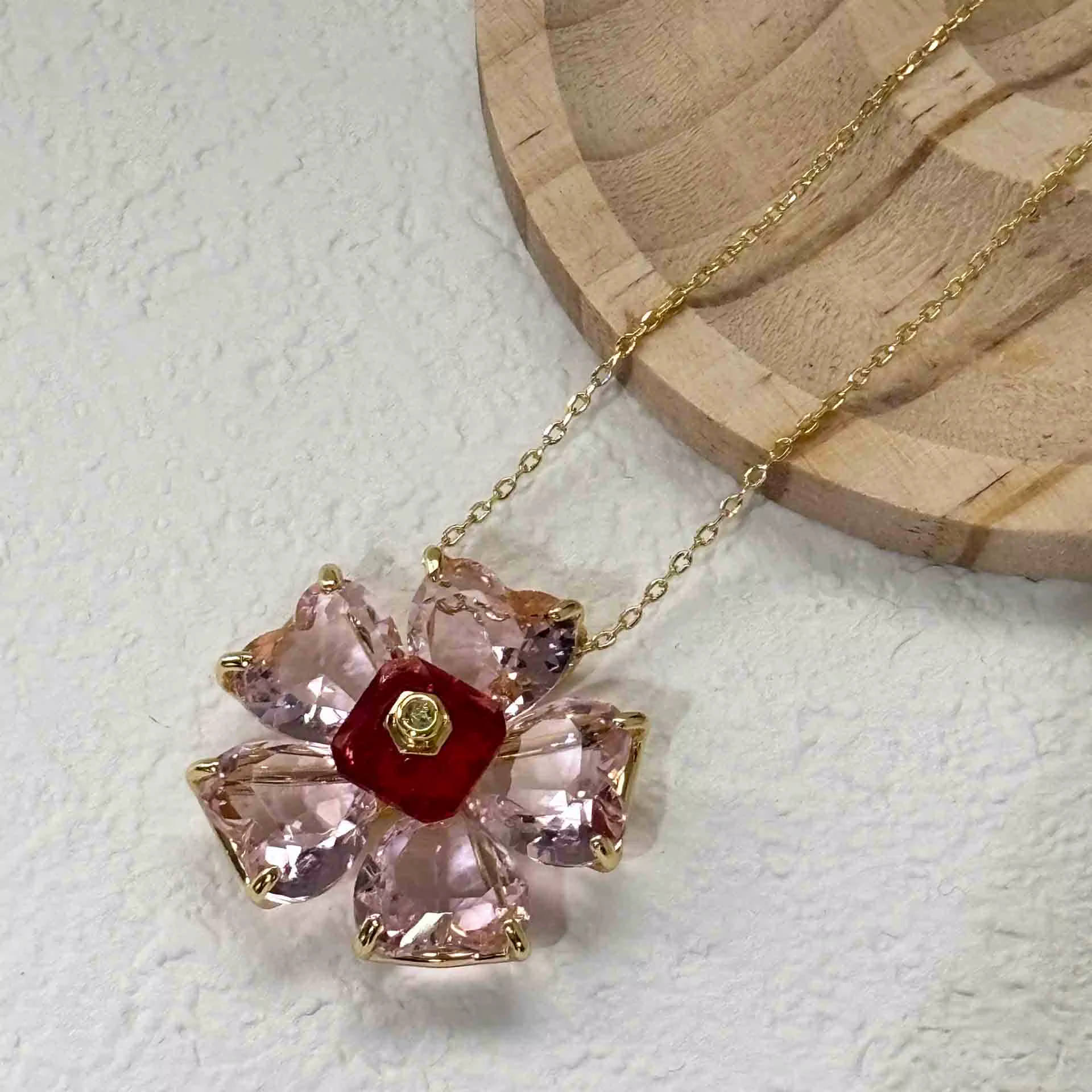 Collection de bijoux de luxe 2026 pour femme : Parure originale en cristal rose taillé, collier, bou