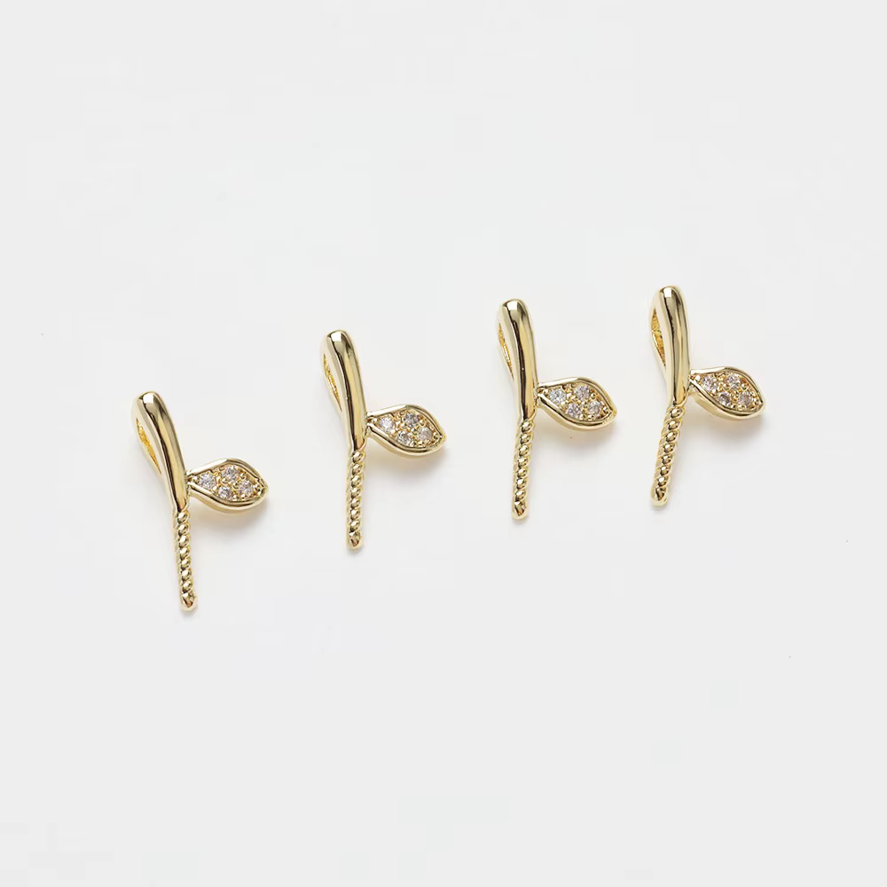 Pendentif tige de feuille plaquée or 14 carats, 6 pièces, bouchons de perles, réglage de bijoux, acc