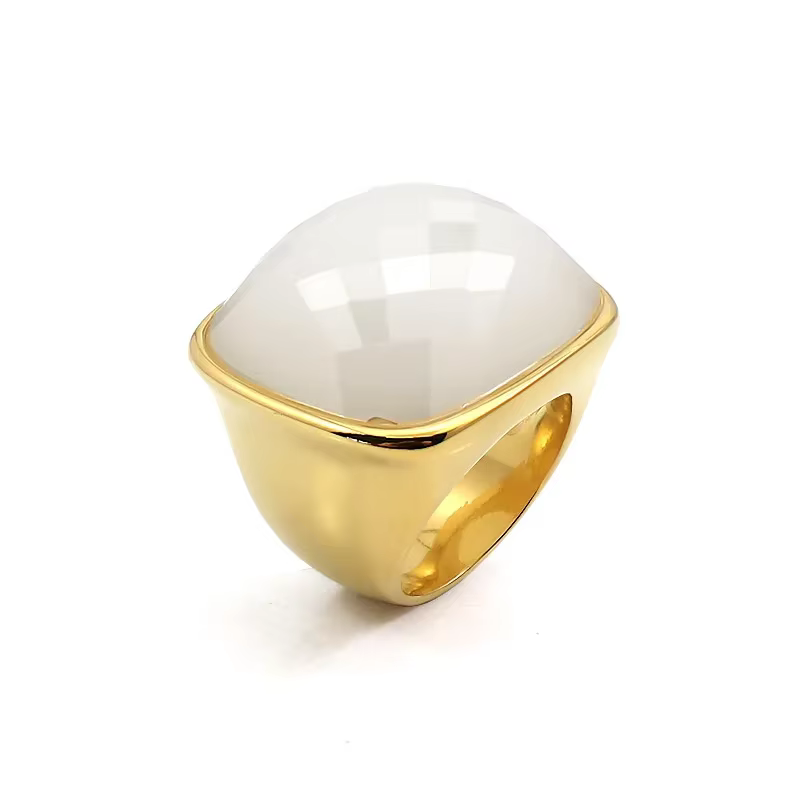 Bague en pierres précieuses carrées de haute qualité, anneaux multicolores en acier inoxydable plaqu