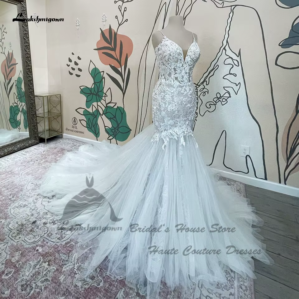 Yanshmigown-Robes de mariée sirène en dentelle exquise pour femmes, robes de plage sexy, bohème éduc