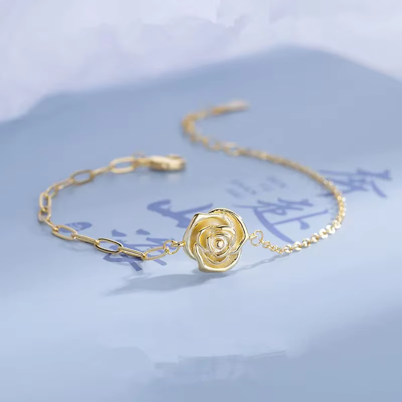 Bracelet vintage couleur or avec fleur de rose pour femme, nouvelle mode, chaînes en acier inoxydabl