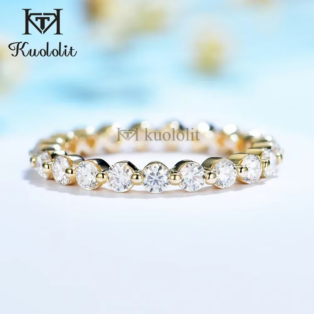 Kuololit 585 14K 10K bague à bulles en or blanc pour femmes 2.5mm coupe ronde Moissanite Solitaire é