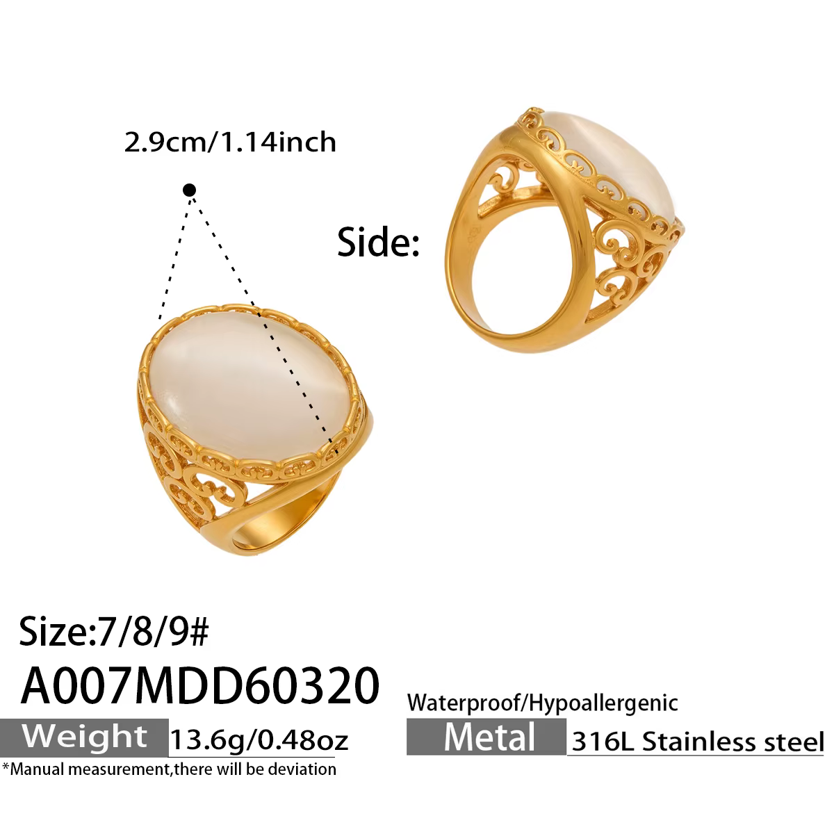 Bague en pierre naturelle colorée, anneaux en opale pour femmes, plaqué or 18 carats, acier inoxydab