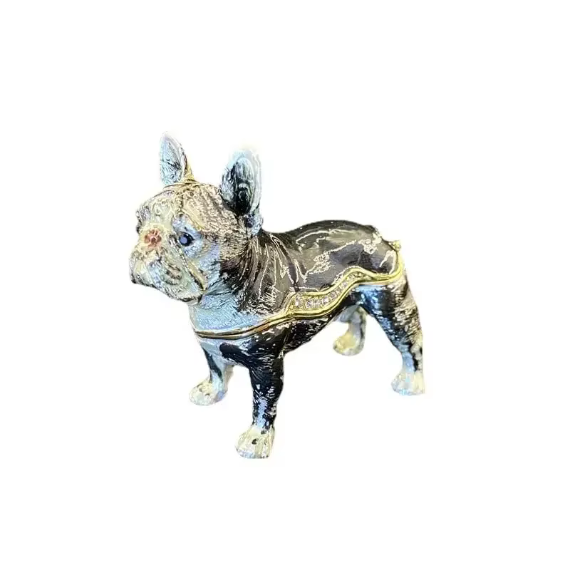 Boîte à bijoux en alliage de bouledogue français, boîte à documents en émail artisanal, incrustée de