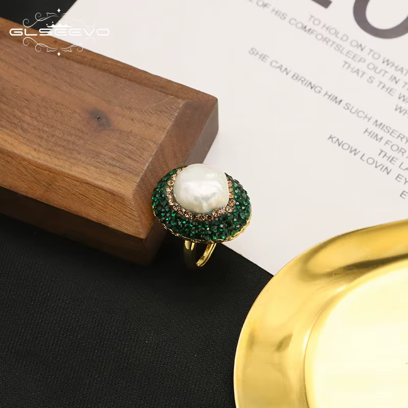 GLSEEVO-Bague en Perles Baroques Naturelles Irrégulières pour Femme, Ajustable, Mode Simple, Exquise