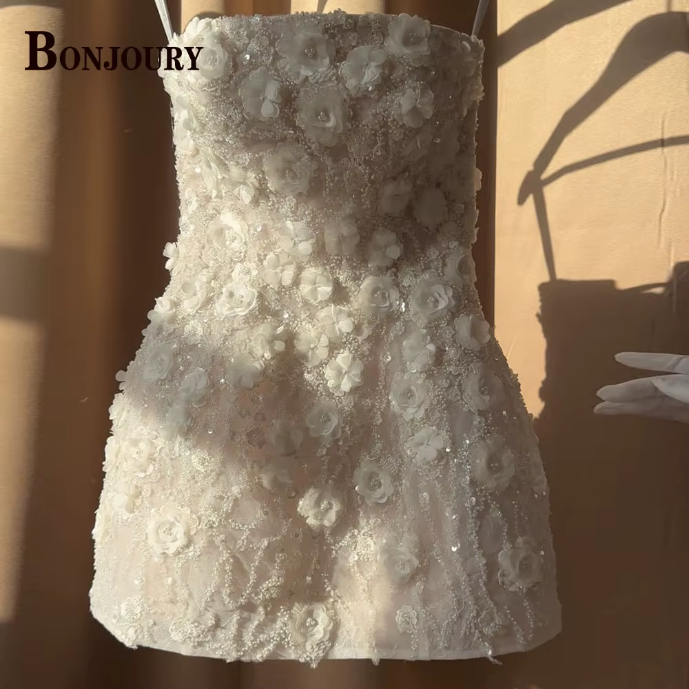 BONJOURY Robes de mariée délicates pour les mariages avec appliques, sans manches, coupe fourreau, s