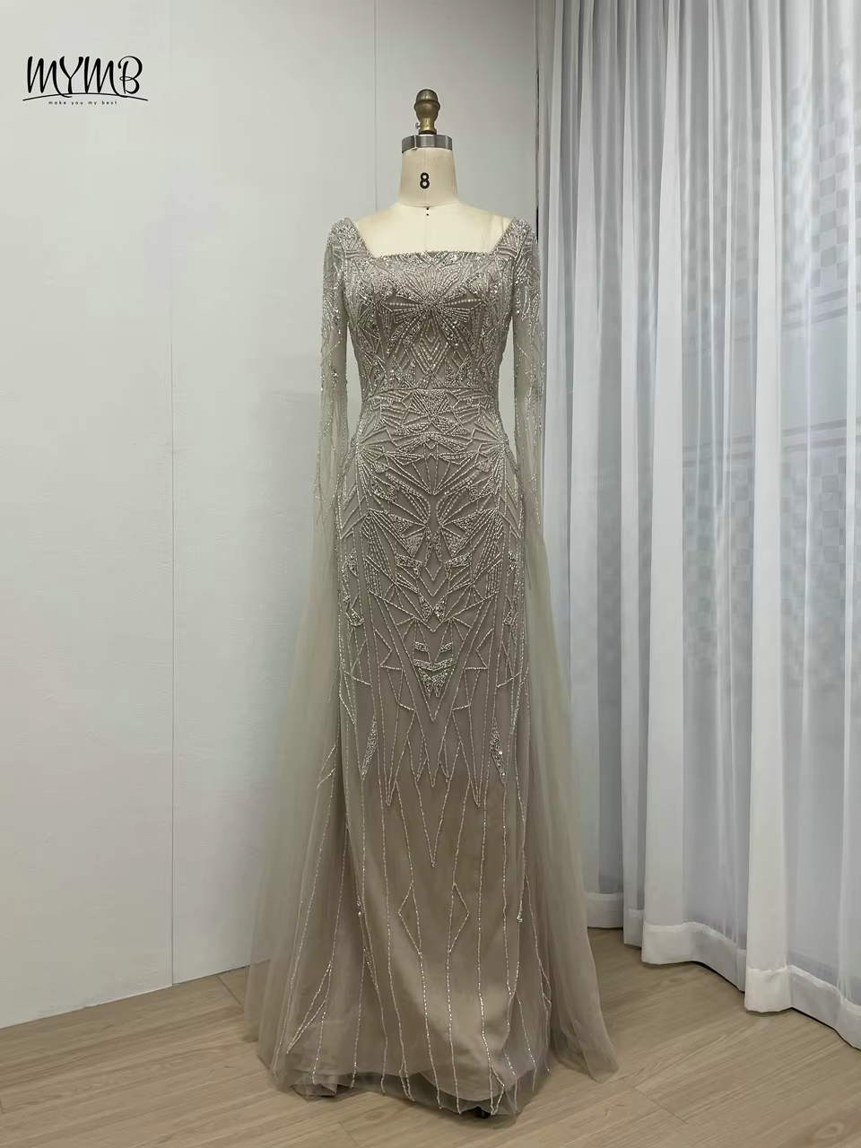 MYMB-Robes d'invité de mariage perlées pour événements spéciaux, gaine de sirène de luxe, magnifique