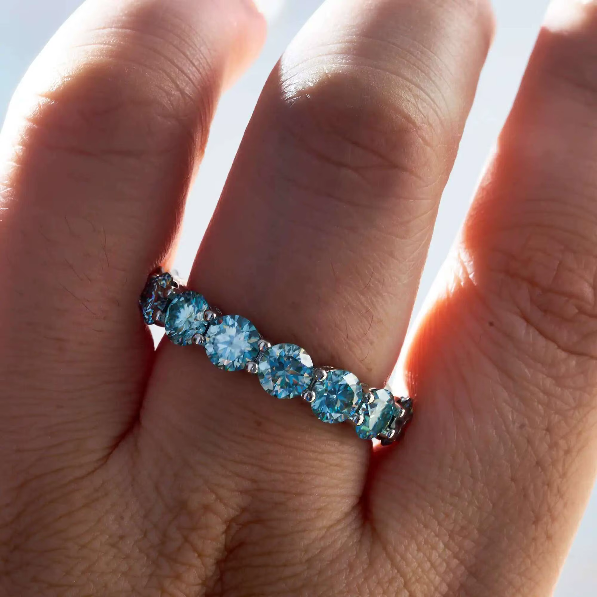 Bague en argent regardé 925 pleine moissanite pour femme, couleur bleue, matiques de fiançailles et 