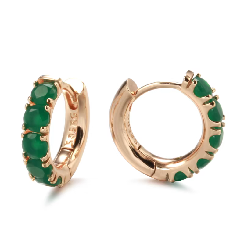 SYOUJYO opale vert foncé pierre naturelle boucles d'oreilles pour les femmes de luxe 585 couleur or 
