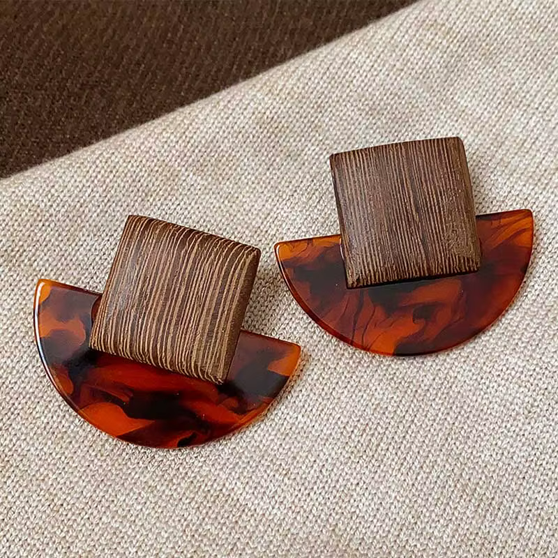 Boucles d'oreilles demi-rondes en résine de couleur marron pour femmes, bijoux à la mode, nouveau st