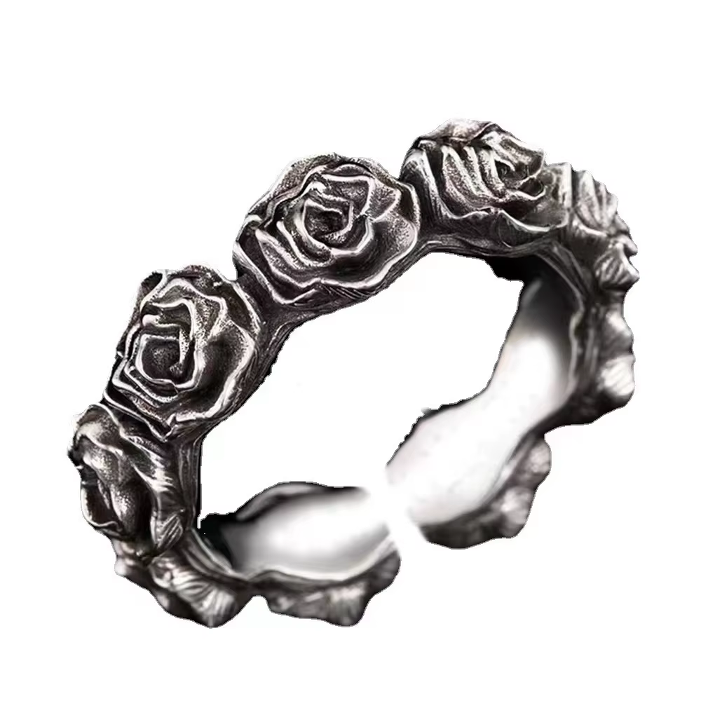 Bague romantique en argent regardé 925 pour femme, accessoires d'index féminin, bague fleur rose, bi