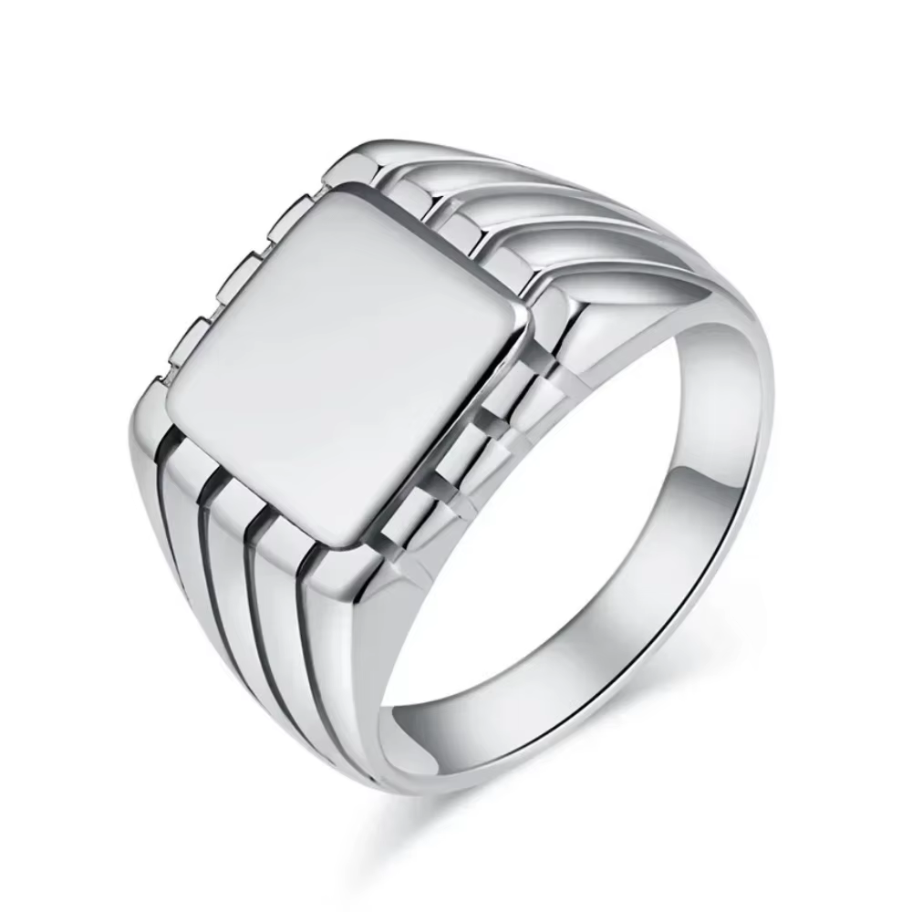 Bagues géométriques carrées lisses en acier inoxydable pour homme, bijoux simples et tendance