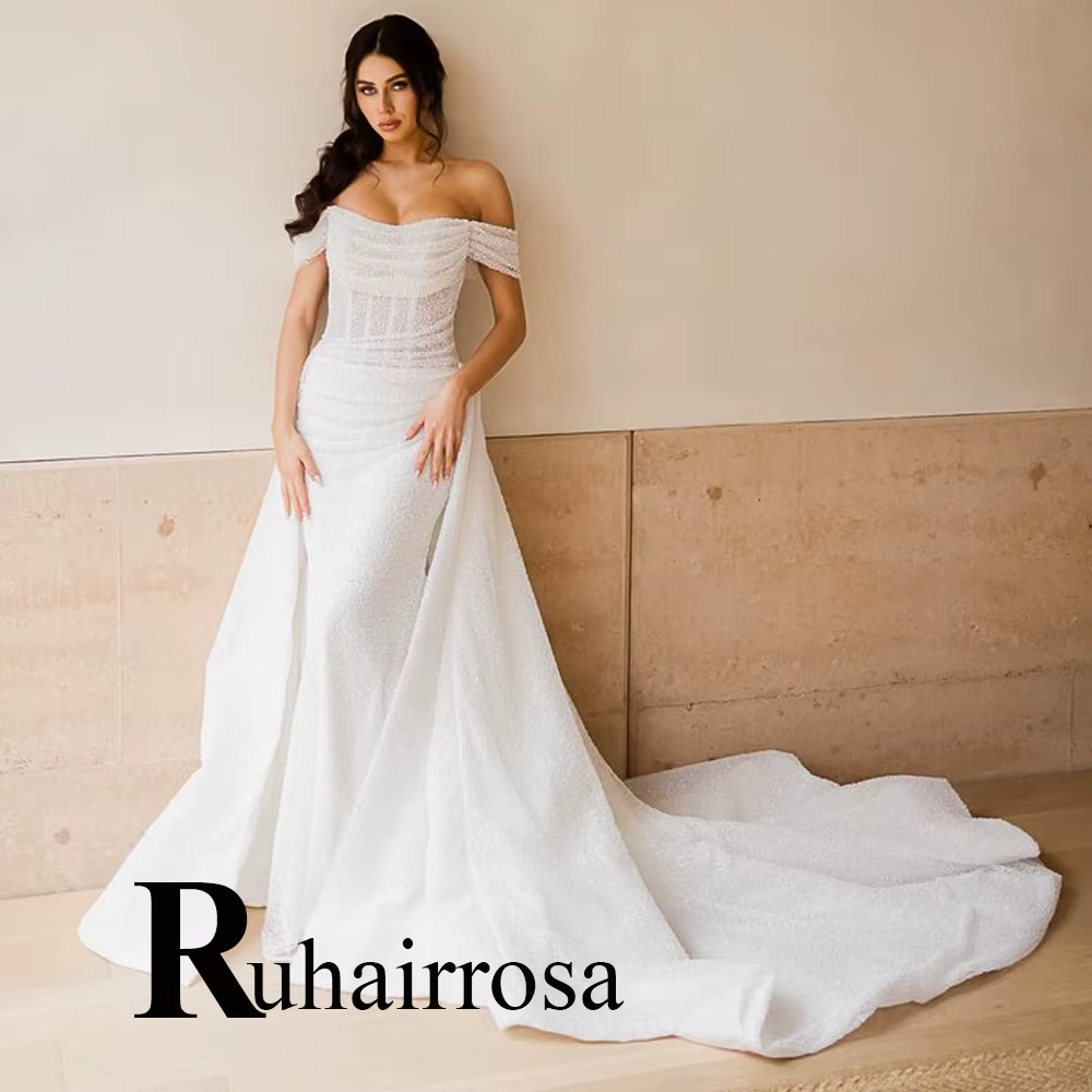 Ruhair Robe De mariée Vintage pour mariée hors De l'épaule encolure dégagée fermeture éclair détacha