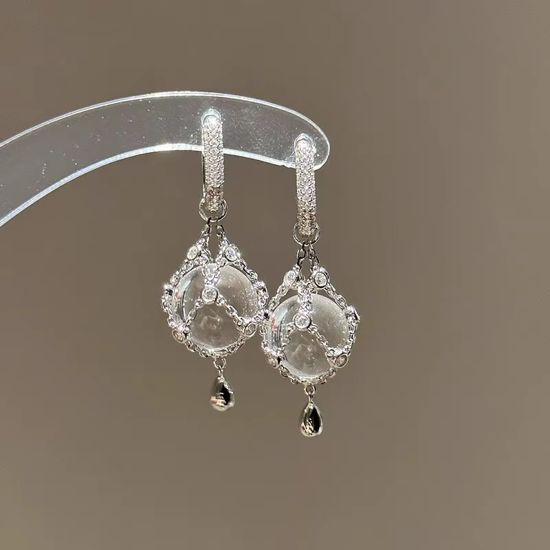 Boucles d'oreilles vintage incrustées de diamants, perles rondes de luxe exquises, cristal blanc, bo