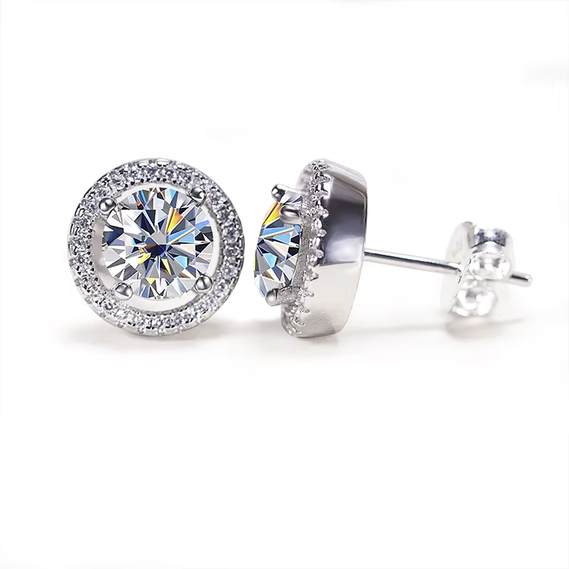 PomerceJelly-Boucles d'oreilles à tige Moissanite GRA pour hommes et femmes, Bijoux unisexes, Argent