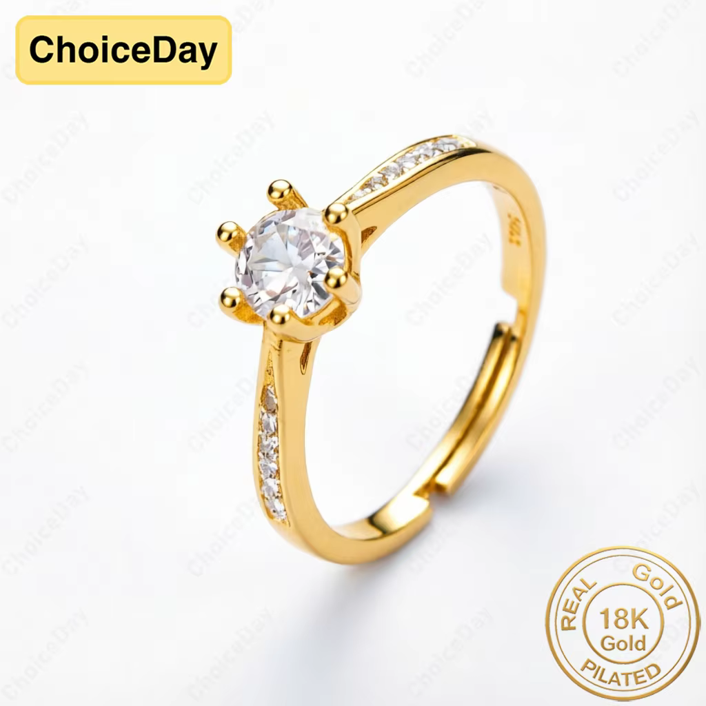 Bague en Zirconium Plaqué Or 18K à Six Griffes Exquises pour Femme - Bijou Élégant pour Fiançailles 