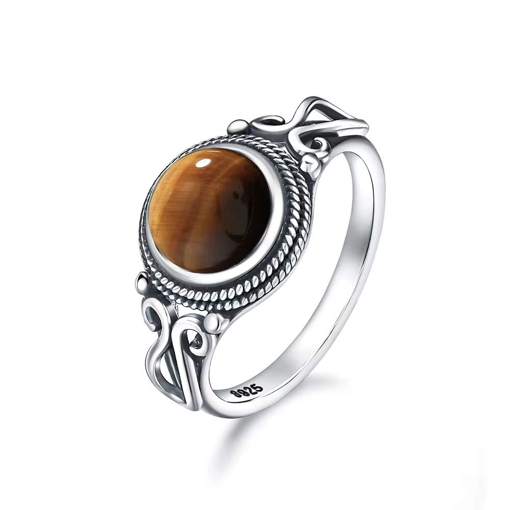 Bague Vintage en argent Sterling 925 avec pierre de Labradorite naturelle, forme ronde de 8MM, pierr